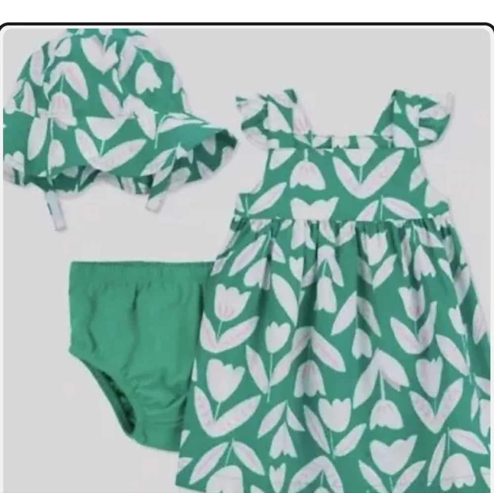 Carter 6M Green Floral Baby Dress with Hat